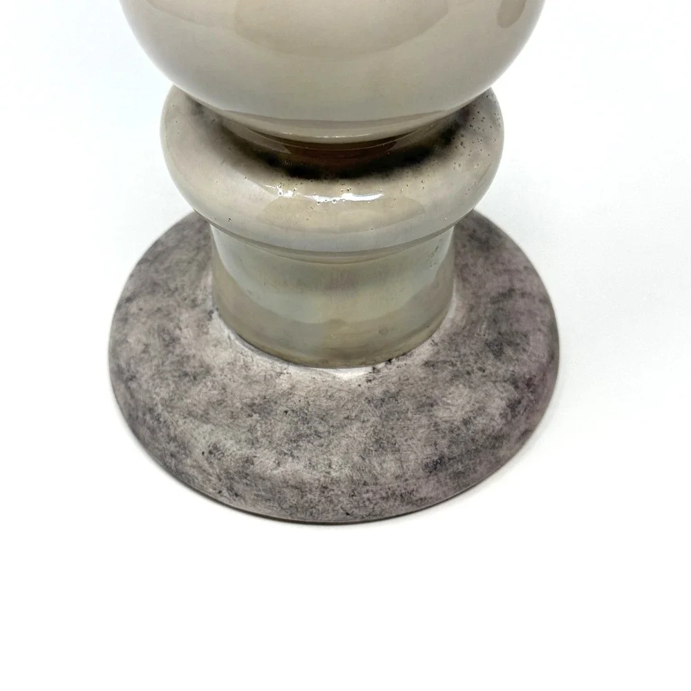 Ceramic Pillar Candle Holders Set of 2 Distressed Gray Cream